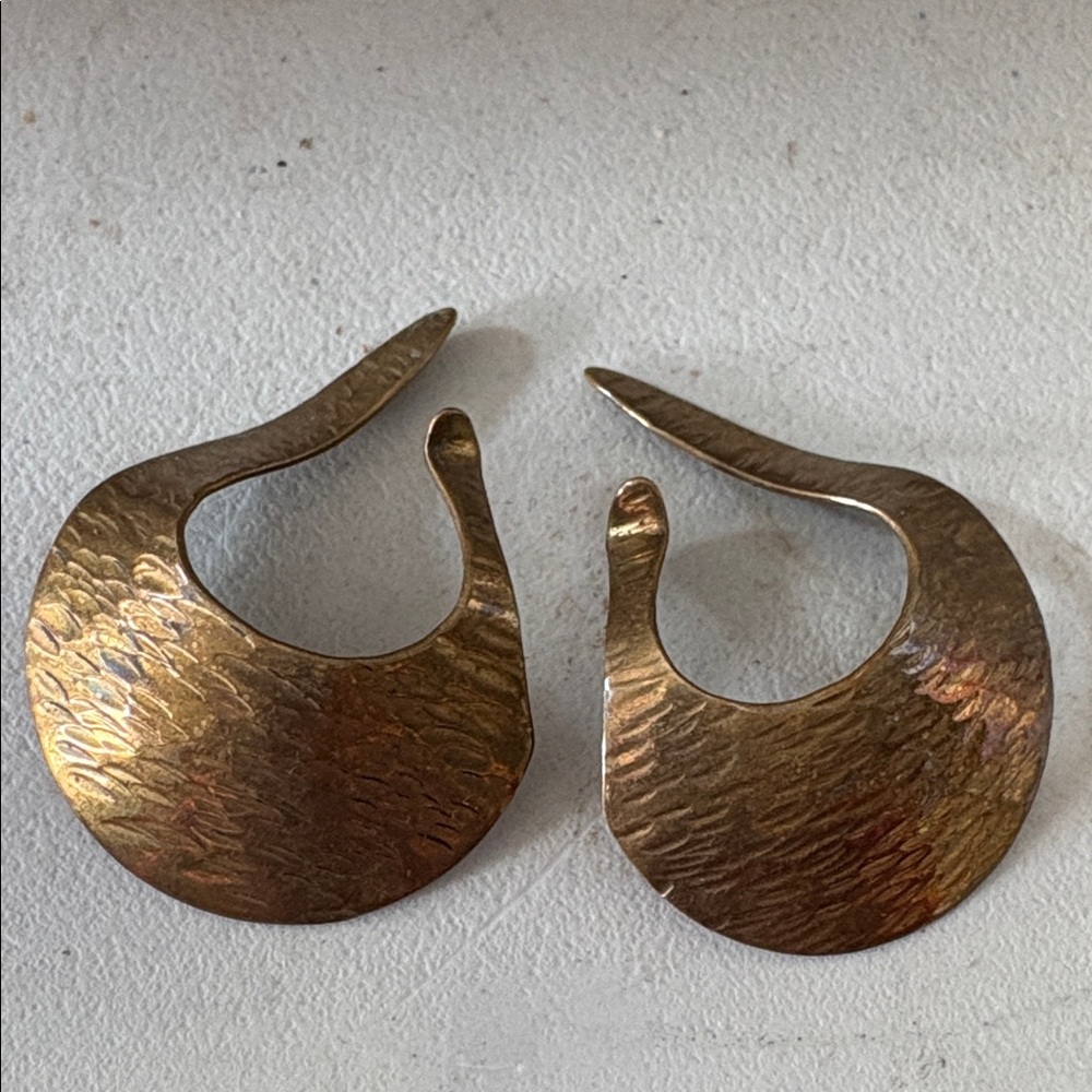 Brutalist Copper/Dripper Ear Rings Slings Signed RAM - Picture 2 of 7
